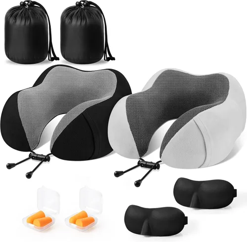 Vista 8 de CloudBliss Almohada de viaje de espuma viscoelástica de alta calidad, almohada cervical cómoda y de apoyo, almohadas cervicales para viajar