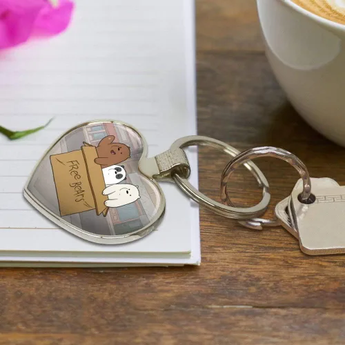 Vista 3 de GRAPHICS & MORE We Bare Bears Baby Bears Keychain Heart Love Metal Key Chain Ring