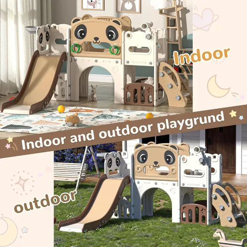Vista 5 de Nyeekoy - Juego de tobogán y escalador 9 en 1 para niños pequeños, para interiores y exteriores, con aro de baloncesto, telescópico y espacio