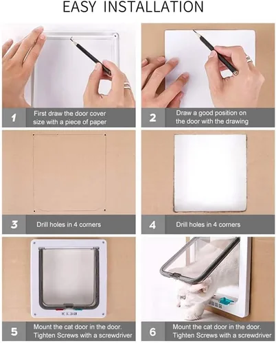 Vista 5 de Puerta interior mediana para gatos, puerta interior para mascotas, puerta exterior de gato, 4 modos de bloqueo, adecuada para ventana y pared Blanco