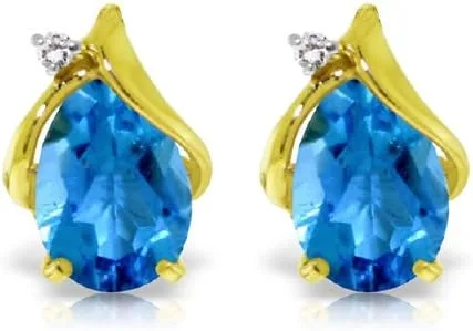 Vista 2 de Galaxy Gold GG Juego de collar y aretes de oro amarillo de 14 quilates con topacio azul con diamantes