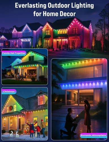 Vista 7 de EcoNour Luces LED RGB permanentes para exteriores de 50 pies Luces LED inteligentes impermeables para aleros con aplicación y control remoto