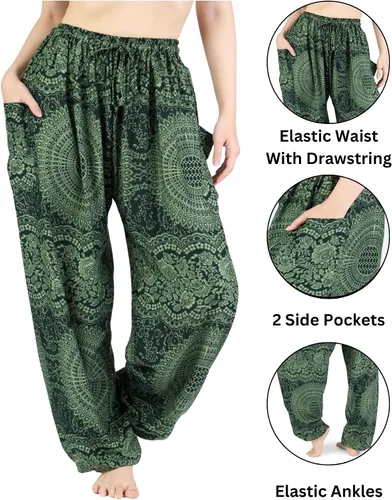 Vista 4 de Lannaclothesdesign Pantalones de harén para mujer, pantalones bohemios de elefante, ropa hippie de cintura alta con bolsillos para yoga