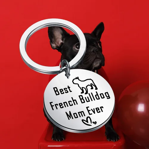 Vista 5 de BEKECH Regalos de Bulldog Francés Best French Bulldog Mom Ever Llavero Frenchie para los amantes de los perros