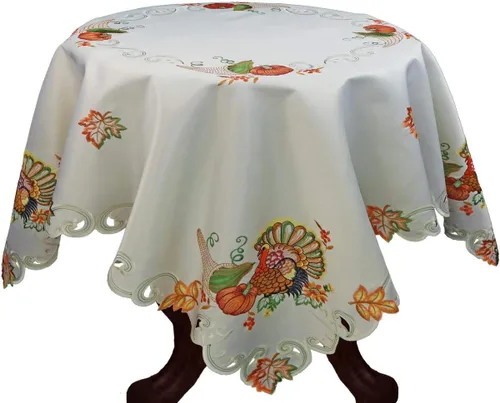 Vista 4 de Creative Linens Juego de 4 manteles individuales de cosecha de otoño de 11 x 17 pulgadas, manteles individuales bordados de pavo y calabaza y hoja