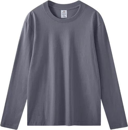 Vista 2 de MensWomens Cotton Loose Round Neck Long Sleeve T Shirt Pure Cotton Solid Color Base Shirt for Big & Tall