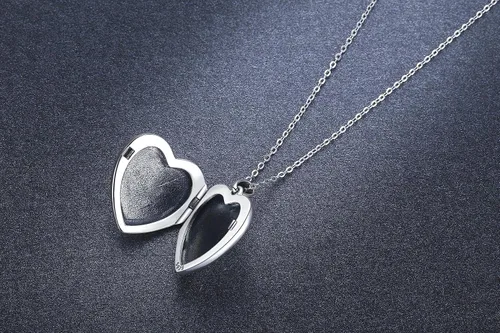 Vista 6 de Cuoka Collar con medallón de corazón de plata de ley 925 con medallón de corazón con foto personalizada para mujer, Plata esterlina, No es una