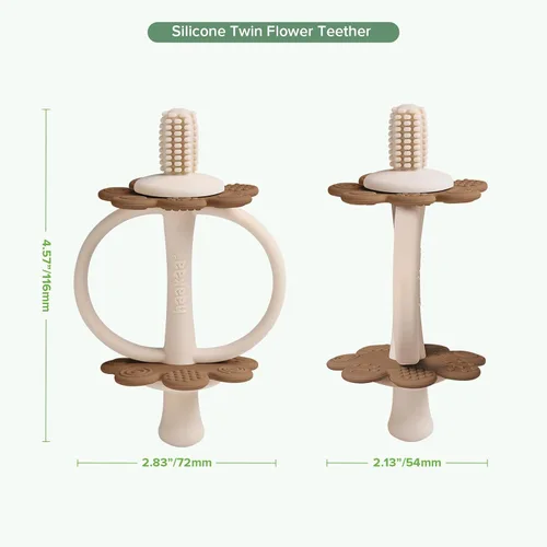 Vista 9 de juguetes de dentición de silicona para bebés haakaa, extremo con forma de pezón para masaje de encías, cabeza de cepillo de dientes de 360°