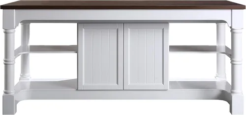 Vista 5 de KD03-80-W-WD Monterey Isla de cocina de granja de 80 pulgadas en color blanco con encimera de chapa de madera de nogal oscuro, no requiere montaje e