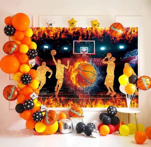 Vista 3 de Fondo temático de baloncesto para fotografía, 7 x 5 pies, Star Slam Dunk Baloncesto Deportes Fondo para niños Baloncesto Feliz Cumpleaños Decoración