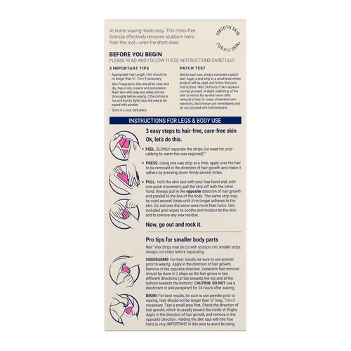 Vista 10 de Nair Tiras de cera para depilar, tiras de cera para depilación de piernas y cuerpo, 40 unidades, paquete de 3