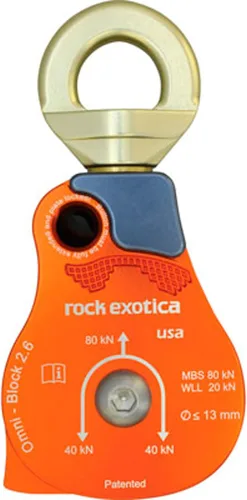 Vista 9 de Rock Exotica Omni-Block Swivel Pulley – High-Strength Swivel Pulley with Sideplate Access for Rigging – Made in The USA