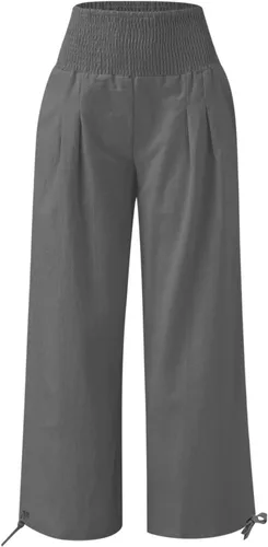 Vista 3 de Cotton Linen Pants Women's Casual Wide Leg Palazzo Pants, Casual High Waisted Palazzo Pants with Pockets