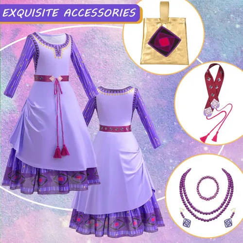 Vista 4 de iTVTi Wish Asha - Disfraz de princesa para niñas, vestido de Halloween, Navidad, disfraz de cosplay morado