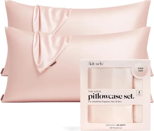 Vista 44 de Kitsch Funda de almohada de satén con cremallera, tamaño estándar, Aura