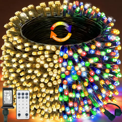 Vista 9 de Decute - Tira de luces de Navidad, impermeable, 300 LED, 105 pies, certificado UL con enchufe de extremo a extremo, 8 modos, guirnalda de luces