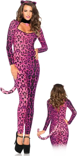Vista 2 de Leg Avenue Disfraz de gato rosa de 3 piezas para mujer con gato, gargantilla y diadema, Rosado