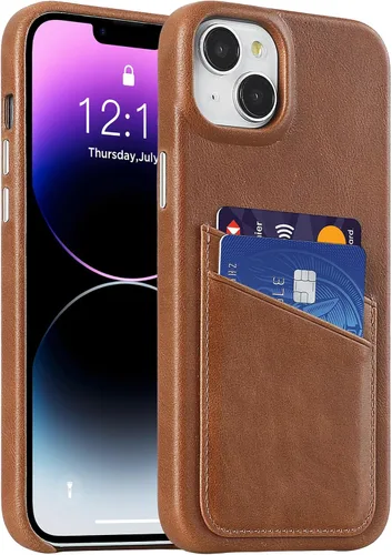 Vista 43 de LUCKYCOIN Funda de piel 100% auténtica tipo cartera para iPhone 13, diseño delgado con tarjetero y funda protectora a prueba de golpes, forro