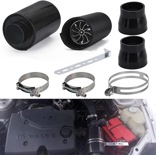 Vista 6 de PTNHZ Universal 3 "Racing fibra de carbono Kit de inducción de alimentación en frío Kit de admisión de aire Caja de filtro de aire con ventilador