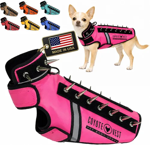 Vista 14 de CoyoteVest SpikeVest - Chaleco de arnés para perro, accesorios reflectantes para perros con picos para proteger a tu mascota de ataques de Raptor