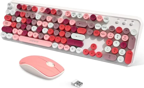 Vista 19 de FOPETT Juego de teclado y mouse inalámbricos de 2.4 GHz con botón de interruptor, teclado de tamaño completo, compatible