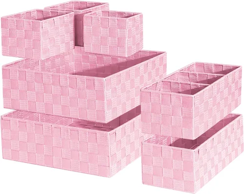 Vista 11 de Organizador de cajones, cestas de cubo para estantes de almacenamiento, canasta tejida pequeña hecha a mano, contenedores de almacenamiento poco