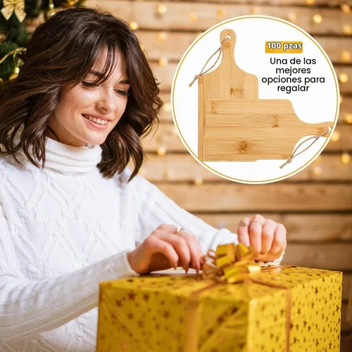 Vista 7 de Tanlade 100 tablas de cortar a granel de 9 x 4 pulgadas, tabla de cortar de bambú con mango de madera, tablón de charcutería grabado para servir