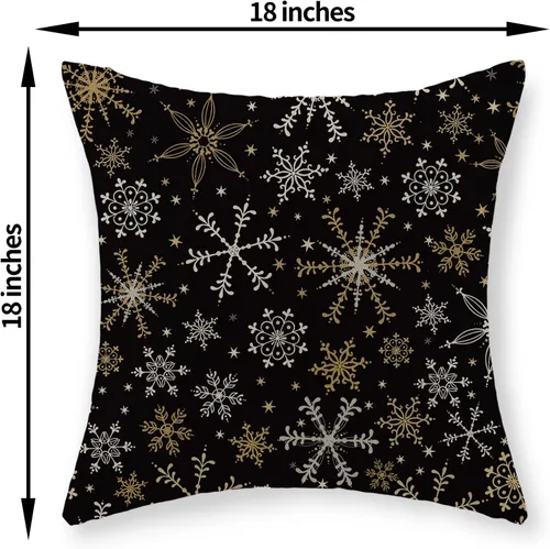 Vista 6 de Fundas de almohada de Navidad de 18x18 Juego de 2 Cojines dorados de copo de nieve de invierno Fundas de almohada negras Cojines decorativos de Copo