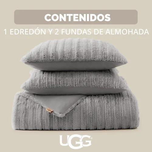 Vista 3 de UGG Kenzie - Juego de edredón tamaño Queen, pelo sintético de felpa, 3 Cara de piel sintética, relleno alternativo al plumón, 2 fundas