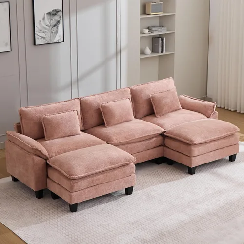 Vista 75 de Oprisen Sofá Seccional Modular, Cómodo Cloud Couch Sofá Seccional, Sofá Cama de Chenilla con Asiento Profundo con Almohadas Decorativas para Sala