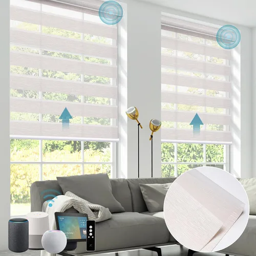 Vista 31 de SmartWings Persianas motorizadas de cebra con cenefa funcionan con Homekit Thread Alexa Z-Wave Smart de doble capa con control remoto, persiana