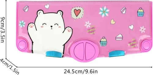 Vista 7 de Minache Estuche multifunción Caja de lápices con 2 compartimentos Juego de papelería con patrón de dibujos animados con tijeras emergentes