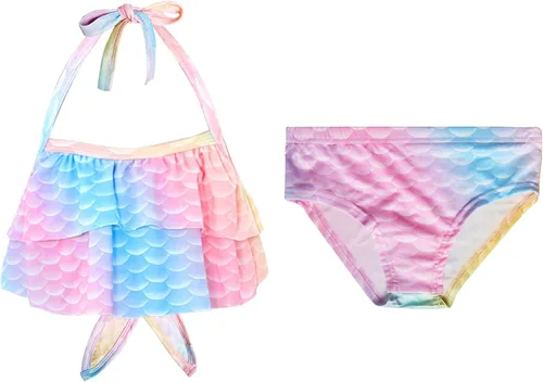 Vista 8 de zocapuy Traje de baño de cola de sirena para niñas y niños, disfraz de princesa, traje de baño para fiesta (sin monoaleta)