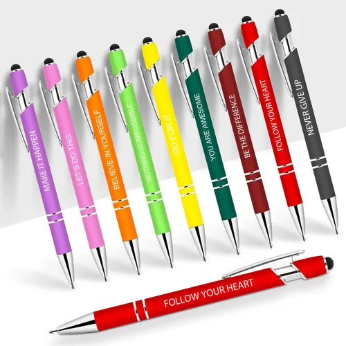 Vista 6 de 9 bolígrafos inspiradores con punta de lápiz capacitivo, con citas motivacionales, bolígrafos para compañeros de trabajo y estudiantes, bolígrafos