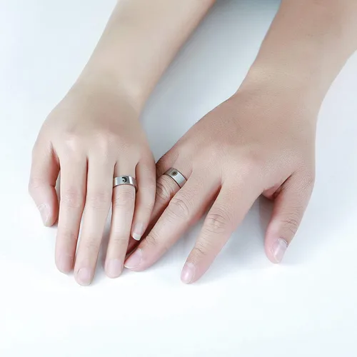 Vista 2 de XAHH - Anillos de sol y luna con estrella, para parejas, 2 piezas de acero inoxidable, color plateado, de compromiso, boda