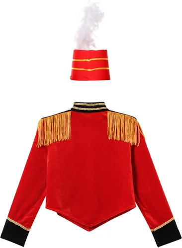 Vista 4 de ACSUSS Disfraz de maestra de ceremonias de circo para niñas y niñas, disfraz de banda de marcha, uniforme, borlas, chaqueta