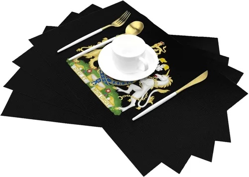 Vista 2 de UK England Royal Shield of Arms United Kingdom Durable Waterproof - Paquete de 4 manteles individuales tejidos de PVC, diseño elegante, fácil