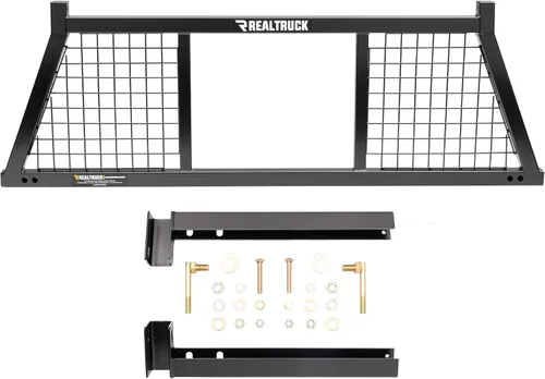 Vista 2 de RealTruck Backrack Marco de Estante Semi-Persianas + Kit de Hardware para uso con Caja de Herramientas de 21", Combo Sin Perforación, Negro