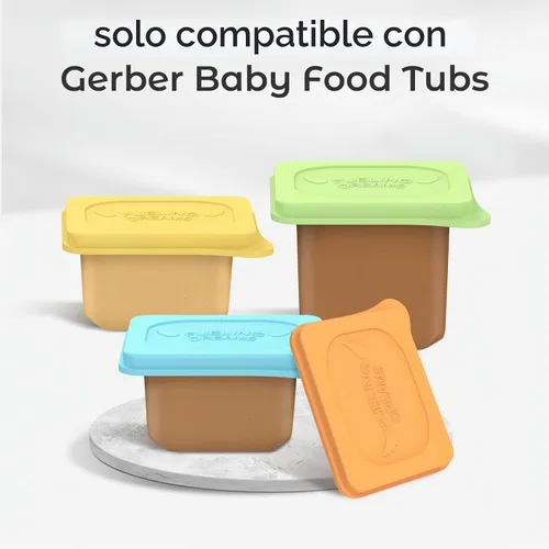 Vista 2 de Tapas de comida para bebés compatibles con contenedores de alimentos Gerber, tapas de silicona sin BPA para almacenamiento de alimentos para bebés