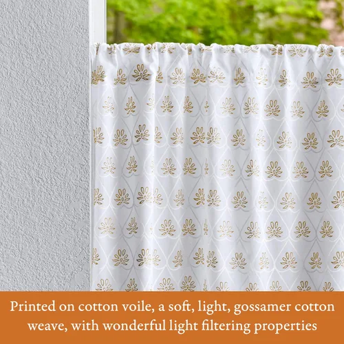 Vista 5 de Cortinas de algodón de media cocina para ventanas pequeñas, baño y café, estampado a mano en bloque, velo de novia blanco, diseño bohemio moderno