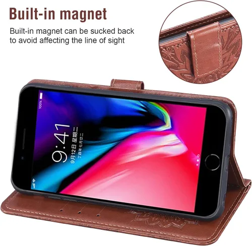 Vista 4 de Funda de teléfono para iPhone 7plus 8plus 7/8 Plus con protector de pantalla de vidrio templado, funda de cuero con tapa para tarjetero, accesorios