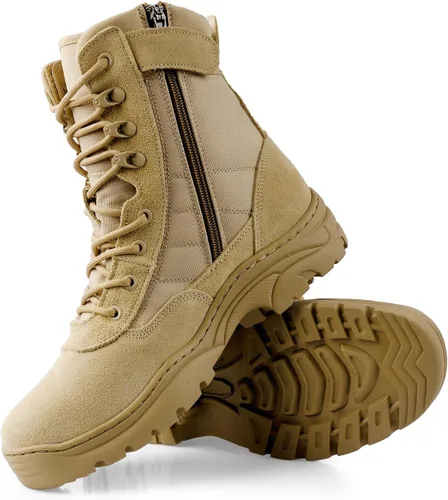 Vista 8 de QUNLON Botas militares tácticas para hombre, con cremallera lateral, ligeras, 8 pulgadas, botas de motocicleta de combate militar para trabajo