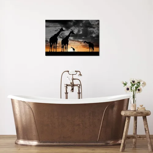 Vista 7 de Lienzo decorativo para pared, diseño de jirafas, diseño de paisaje de atardecer dorado de África, impresiones de animales en blanco y negro