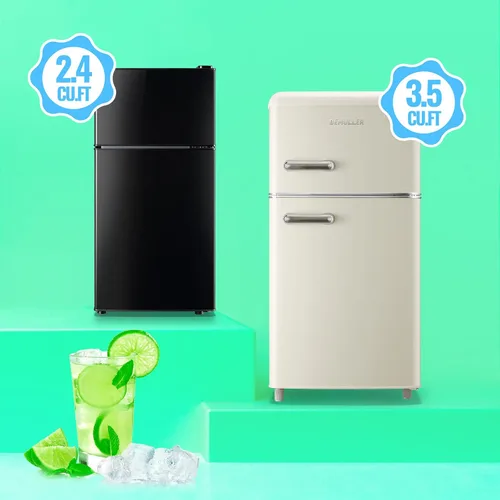 Vista 5 de DEMULLER Mini Refrigerador de 2.4 Pies Cúbicos con Congelador y Doble Puerta, Refrigerador Pequeño de Tamaño Compacto con Perilla de Control