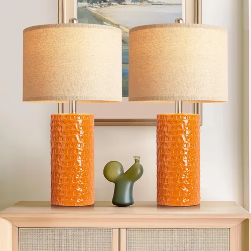 Vista 12 de PARTPHONER Juego de 2 lámparas de mesa de cerámica modernas de 23 pulgadas, lámparas de mesa para sala de estar, lámparas de noche rústicas