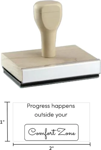 Vista 3 de Progress Happens Outside Your Comfort Zone - Sello de goma, 1 sello de madera de 2 pulgadas