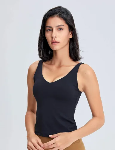 Vista 6 de POSHDIVAH Sostén deportivo para mujer, camiseta sin mangas con relleno, sensación de desnuda, entrenamiento, fitness, correr, yoga