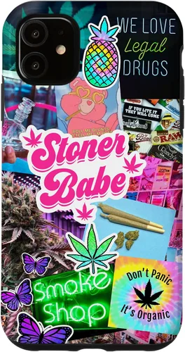 Vista 8 de Girly Stoner - Funda para iPhone 17 con collage de cannabis, marihuana 420