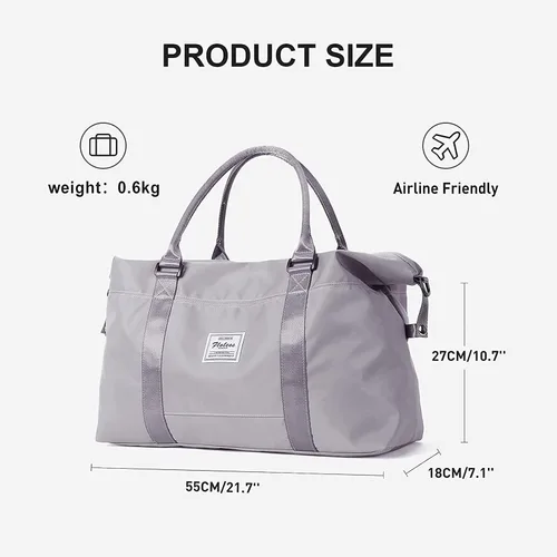 Vista 2 de Bolsa de viaje deportiva grande para gimnasio, bolsa de mano para mujer, bolsa de fin de semana, Gris, Moda
