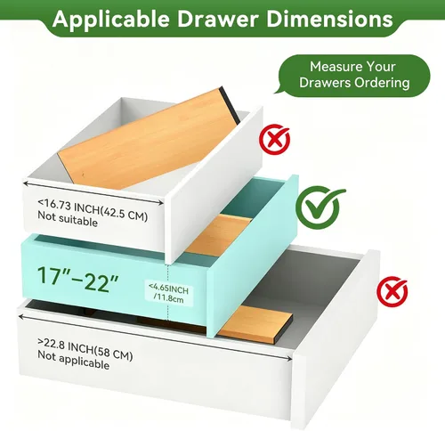 Vista 6 de FJO 6 Pack Bamboo Drawer Dividers 4.65" High Adjustable from 17'' to 22'' Strong Spring Loaded, Expandable Utensil Organizer, Works in Kitchen